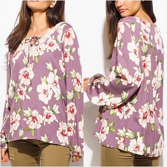 Boho Lace Up Peasant Top Blouse SML - Picture 6 of 6